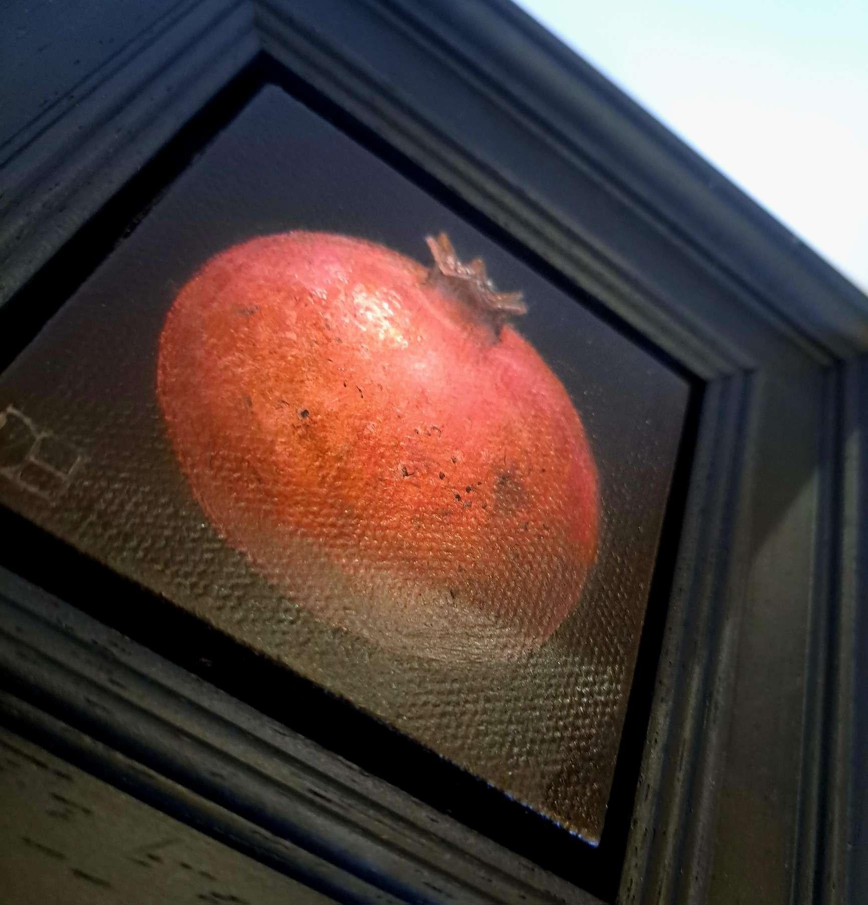 Pomegranate Deep Red Brown Pocket Painting 2c, original painting, still-life For Sale 3