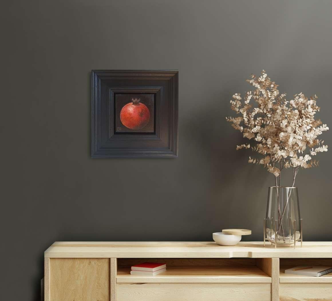 Grenade rouge profond peinture de poche marron 3c4c, peinture à l'huile, nature morte en vente 2