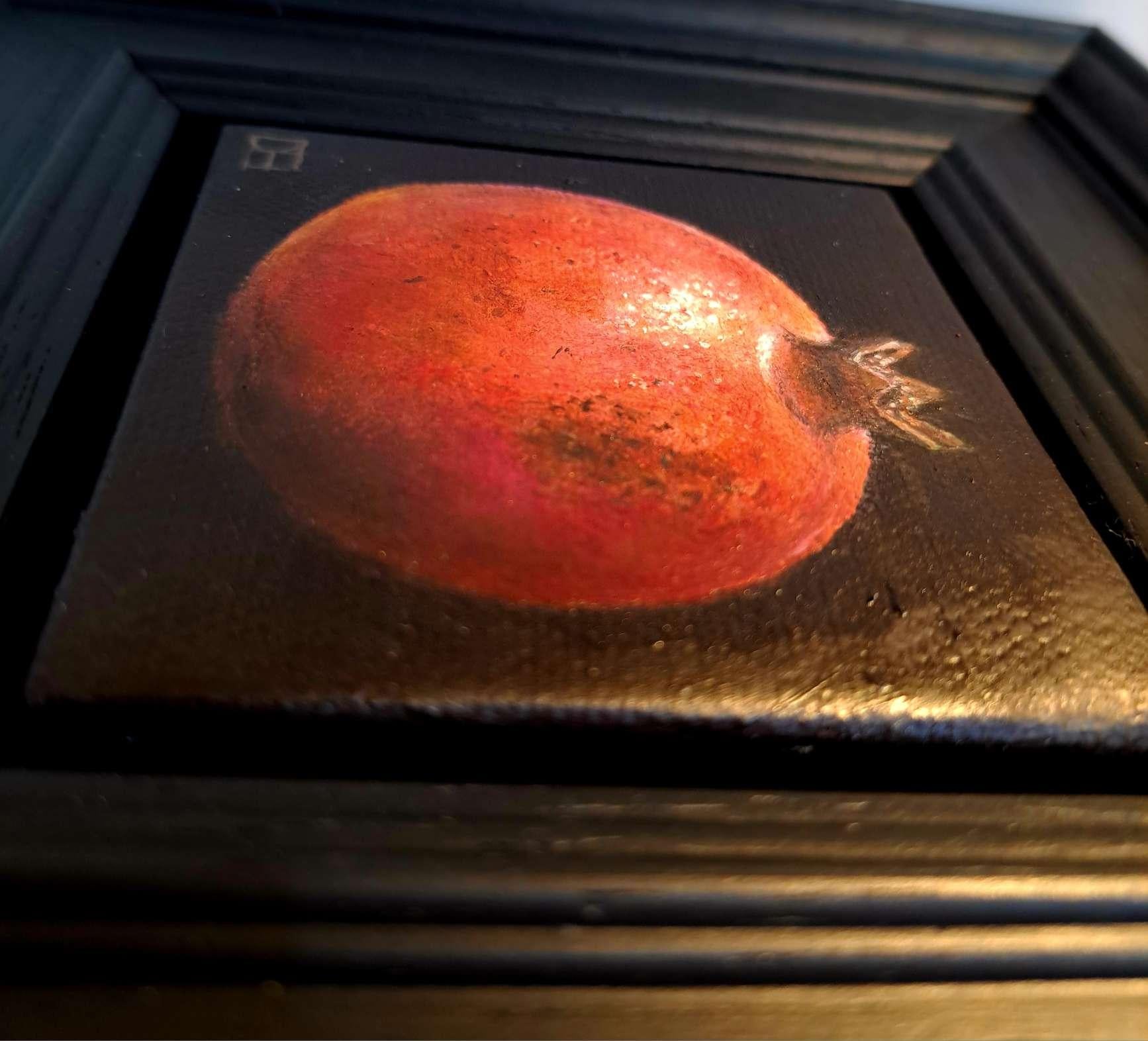 Grenade rouge profond peinture de poche marron 3c4c, peinture à l'huile, nature morte en vente 3