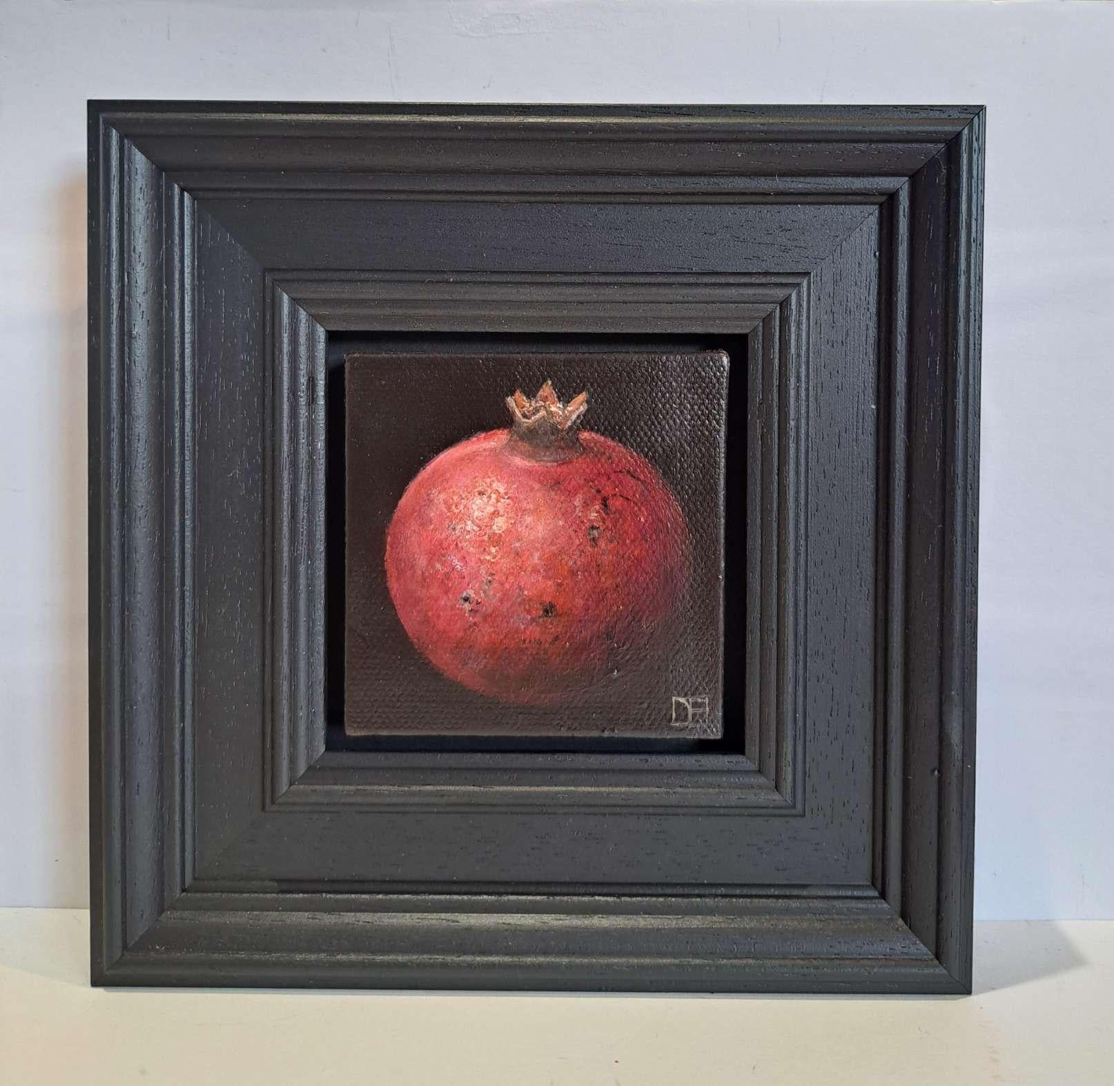 Granatapfel Pinky Red Pocket Painting 2c, Original-Gemälde, Still-Leben (Schwarz), Still-Life Painting, von Dani Humberstone