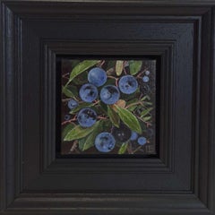 PomSloe Berries Pale Blue Pocket Painting c, original painting, still-life