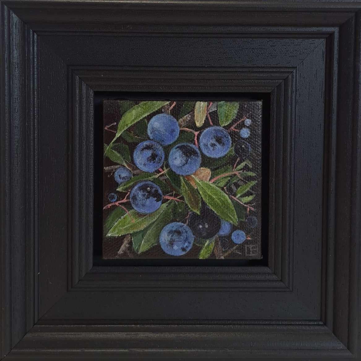 PomSloe Berries Pale Blue Pocket Painting c, Originalgemälde, Stillleben