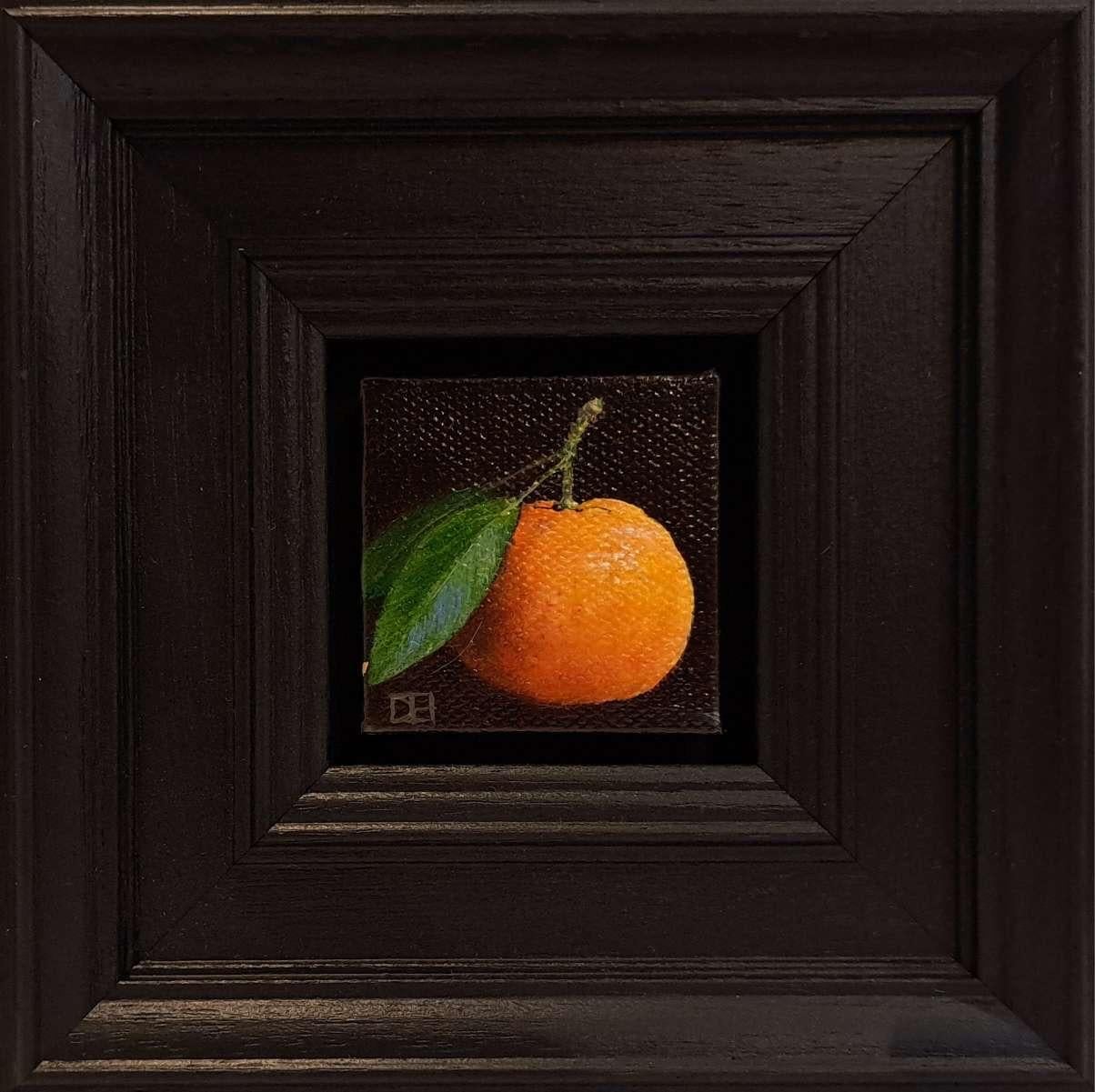 Pocket Crimson Strawberry is an original oil painting by Dani Humberstone as part of her Pocket Painting series featuring small scale realistic oil paintings, with a nod to baroque still life painting. The painting are set in a black wood layered