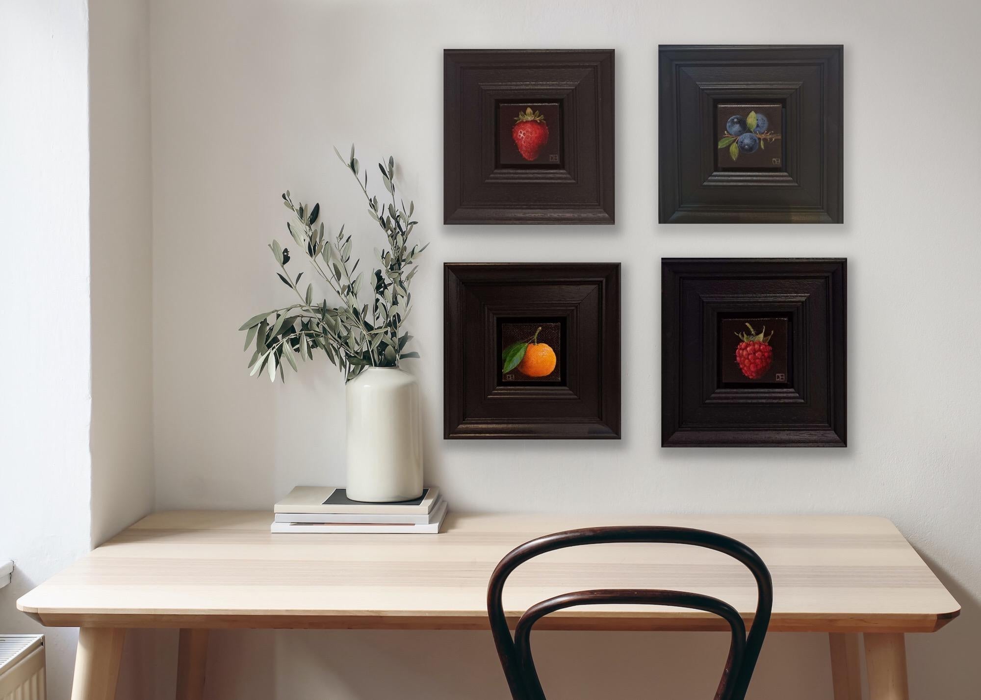 Dani Humberstone Still-Life Painting - Quadriptych Of Fruits, Pocket Sloes, Strawberry, Wild Apple, Pocket Raspberry