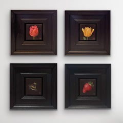 Quadtych of Pocket Selection: 2 Tulips, Strawberry and Bumble bee, Floral Nature