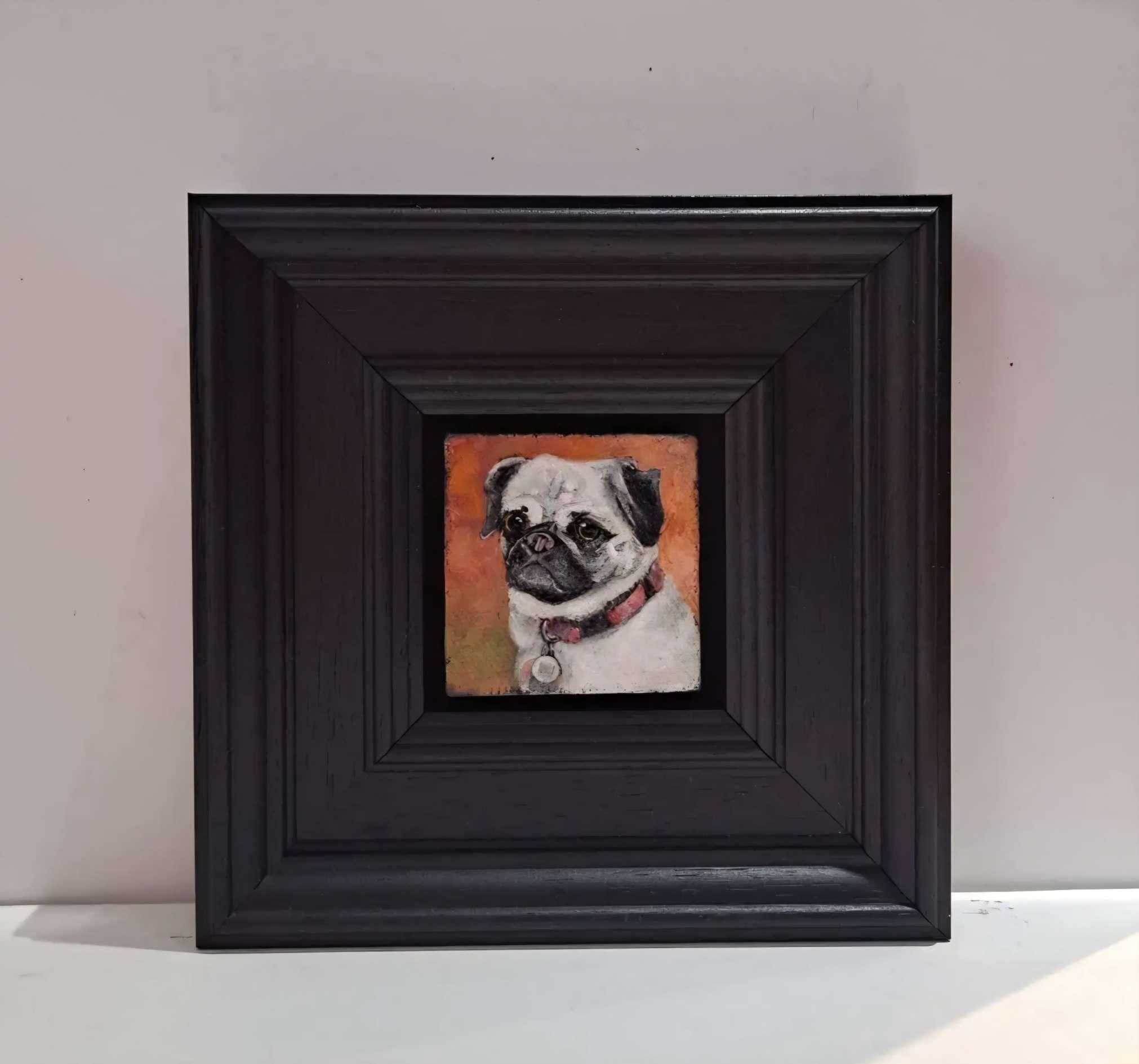 Rose The Pug 1 Taschengemälde, Taschengemälde, Originalgemälde, Stillleben im Angebot 1