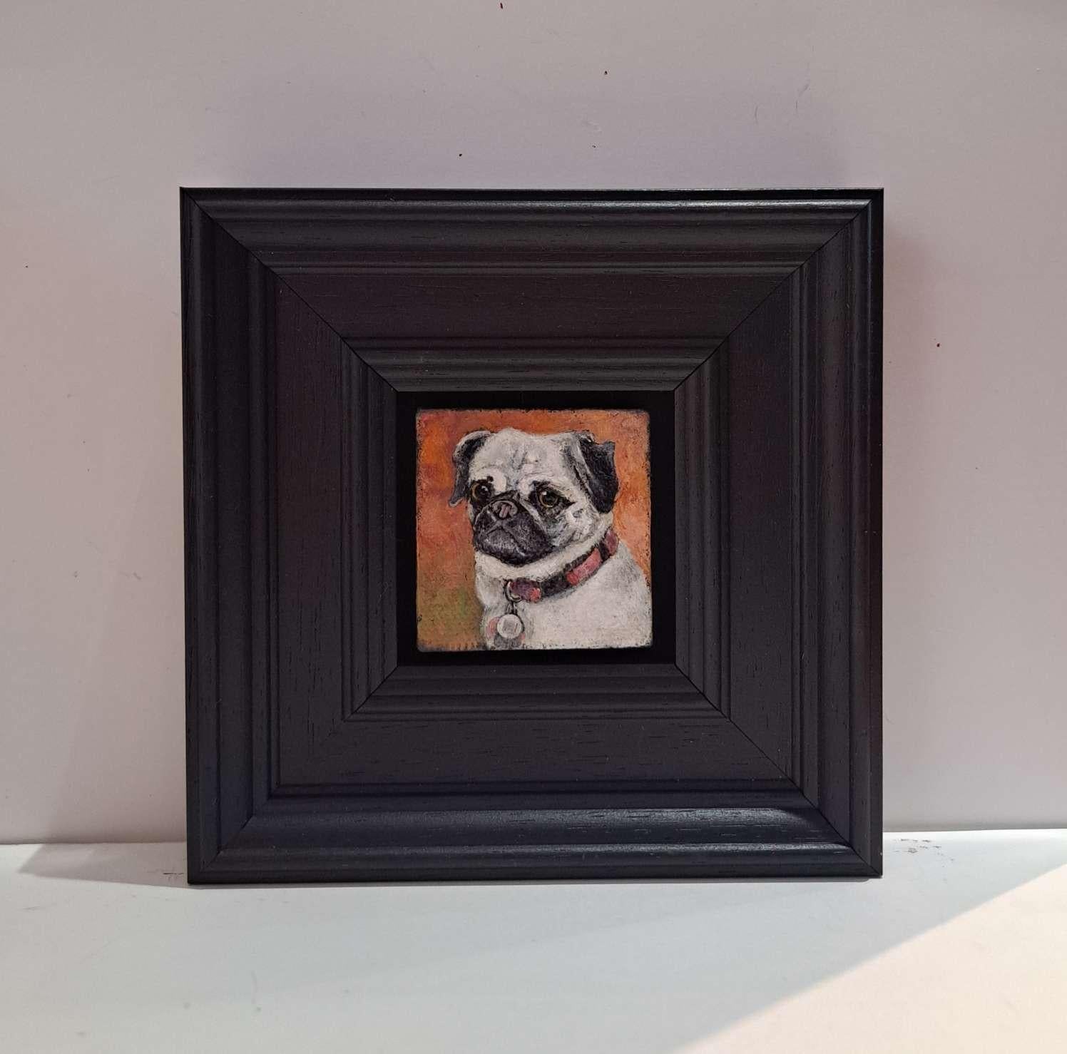 Rose The Pug Pocket Painting, Originalgemälde, Stillleben im Angebot 2