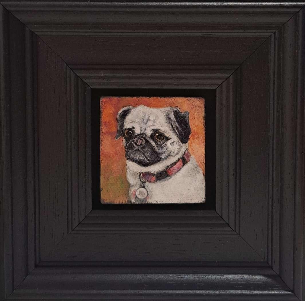 Rose The Pug Pocket Painting, Originalgemälde, Stillleben im Angebot 6