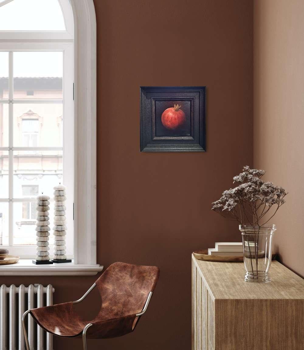 Melograno rosso brillante, Pittura originale, Natura morta, Arte della frutta - Painting di Dani Humberstone