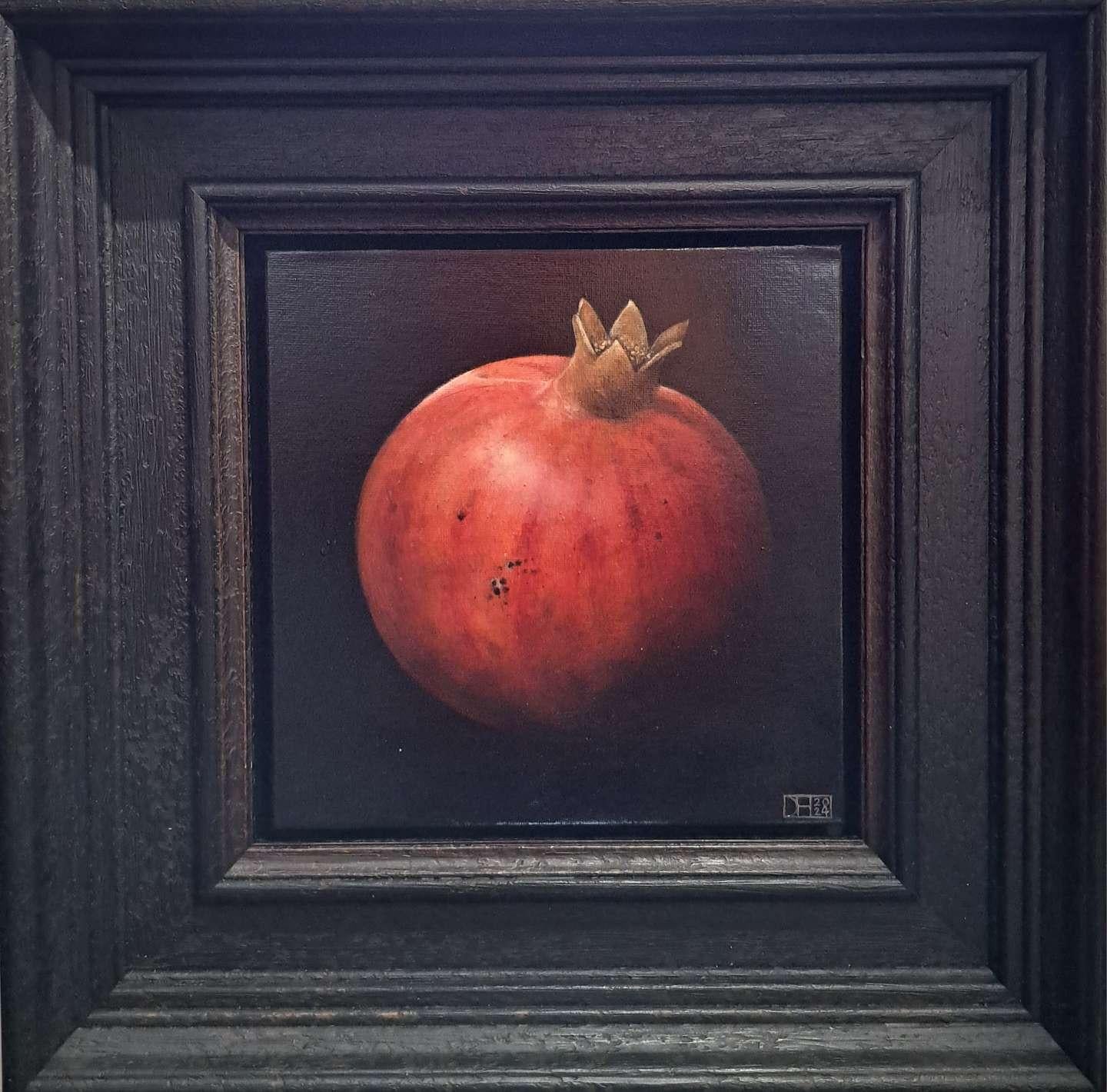 Still-Life Painting di Dani Humberstone - Melograno rosso brillante, Pittura originale, Natura morta, Arte della frutta