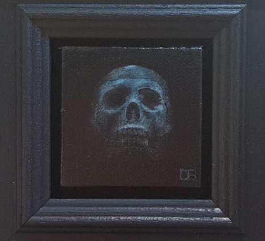 Skull Blue Pocket Painting c, original gemälde, zeitgenössisch, stillleben im Angebot 3
