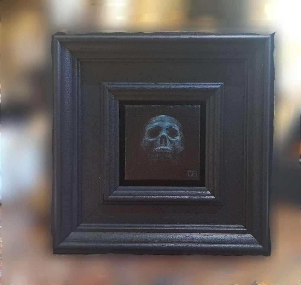 Skull Blue Pocket Painting c, original gemälde, zeitgenössisch, stillleben im Angebot 4