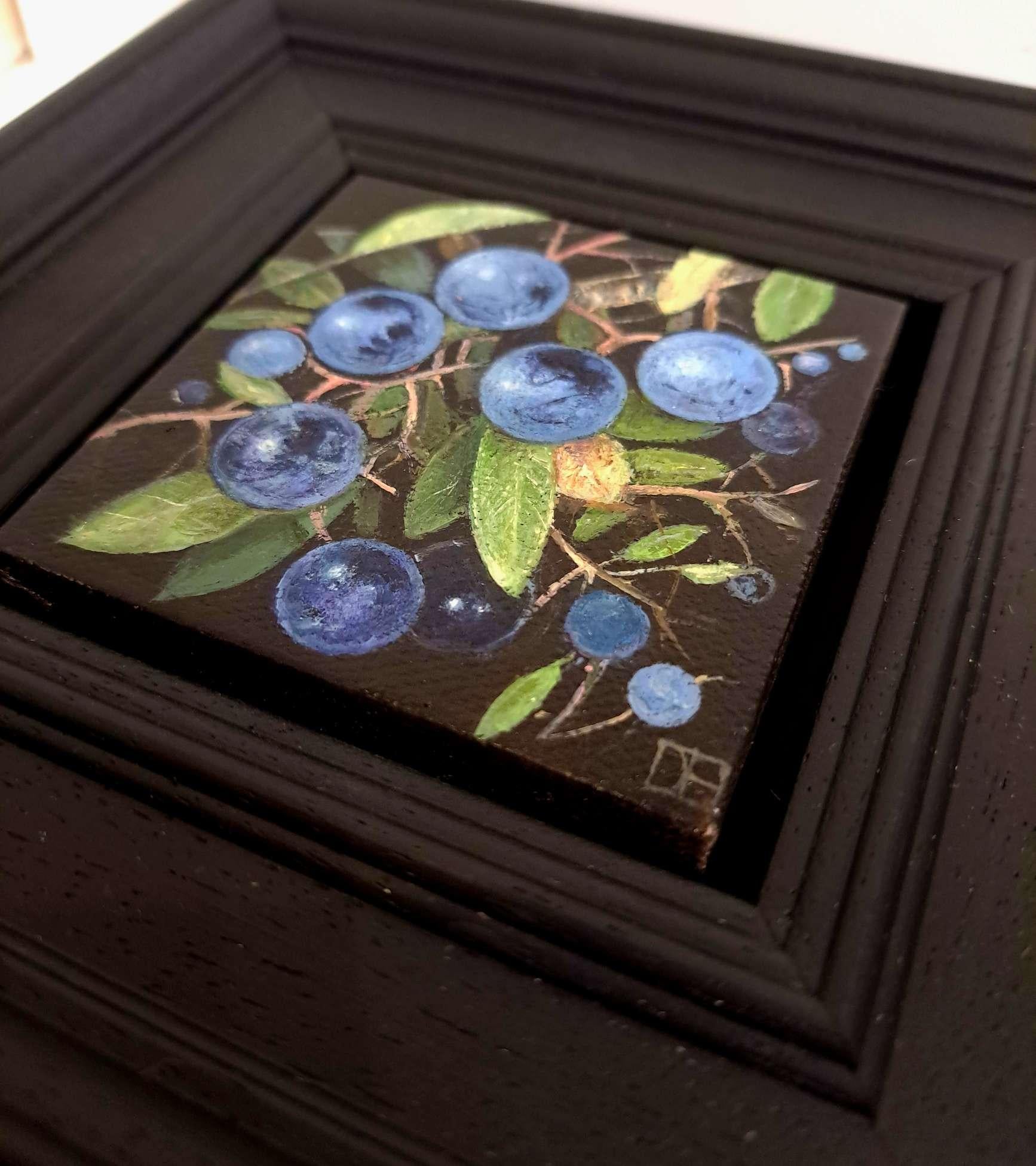 Sloe Berries Pocket Painting (PaleBlue)2c, original painting, still-life For Sale 2