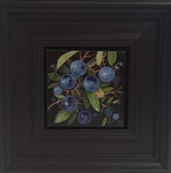 Sloe Berries Pocket Painting (PaleBlue)2c, original painting, still-life