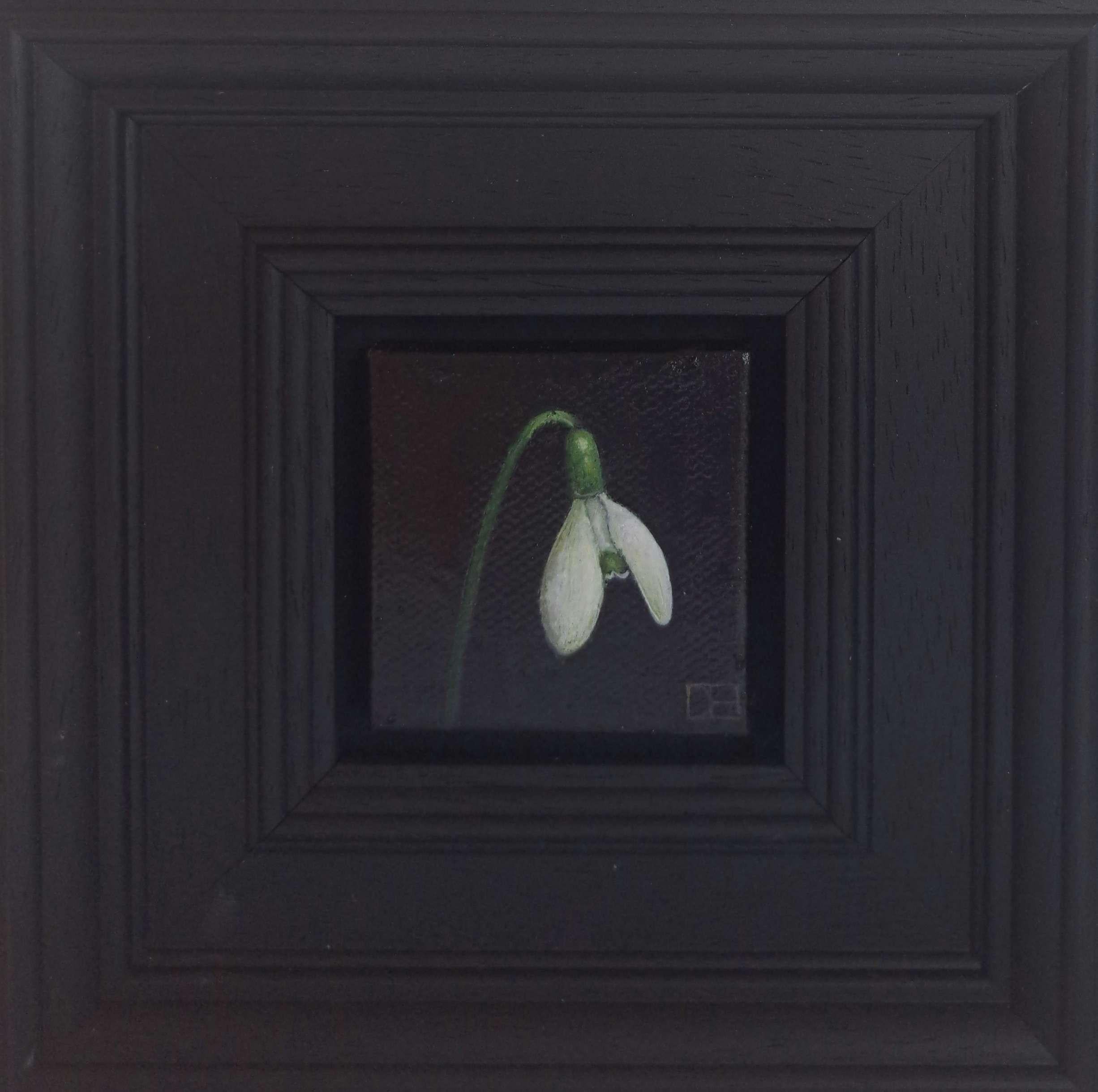 „Snowdrop Pocket Painting 235“, Originalgemälde, Stillleben, zeitgenössisch