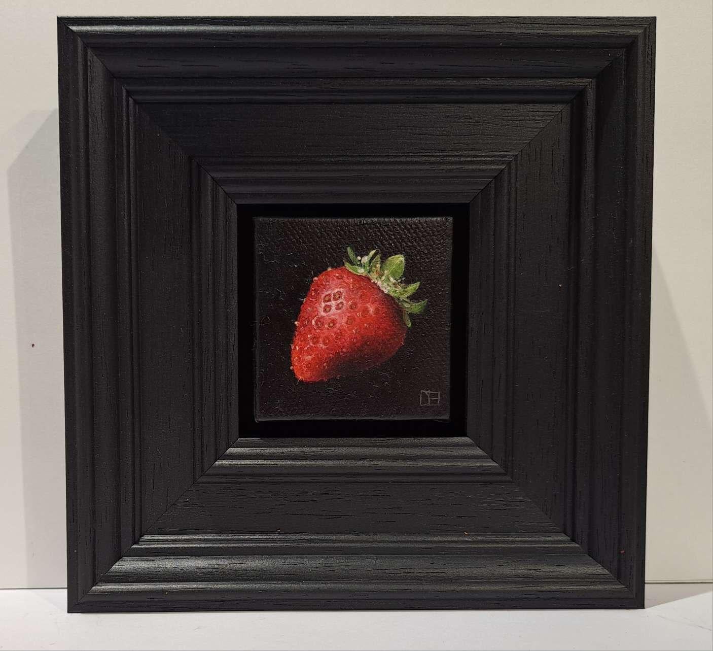 Fresa Madura Muy Bolsillo Pintura 5c, Bodegón, Fruta, Original - Still-Life Painting Negro de Dani Humberstone