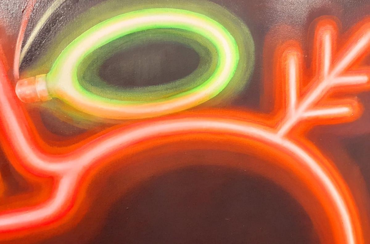 Together in Electric Dreams, Contemporary Painting, Apple Neon Sign Painting For Sale 2