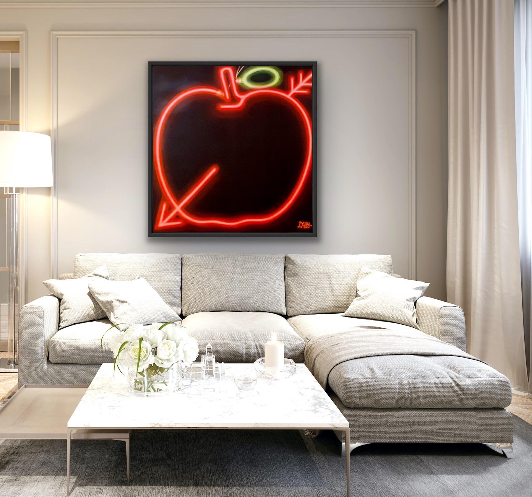 Together in Electric Dreams, Contemporary Painting, Apple Neon Sign Painting For Sale 4