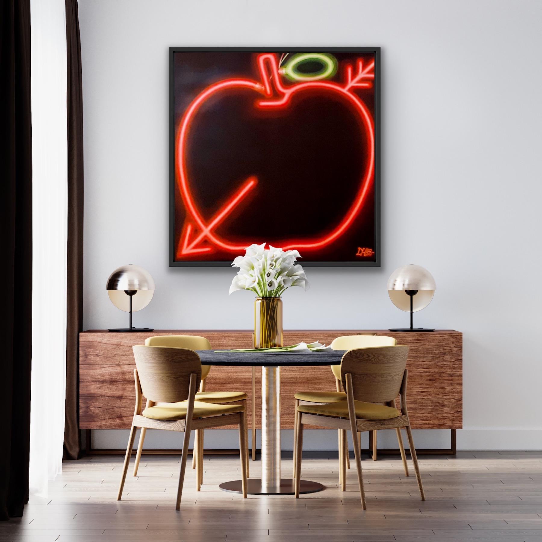 Together in Electric Dreams, Contemporary Painting, Apple Neon Sign Painting For Sale 5