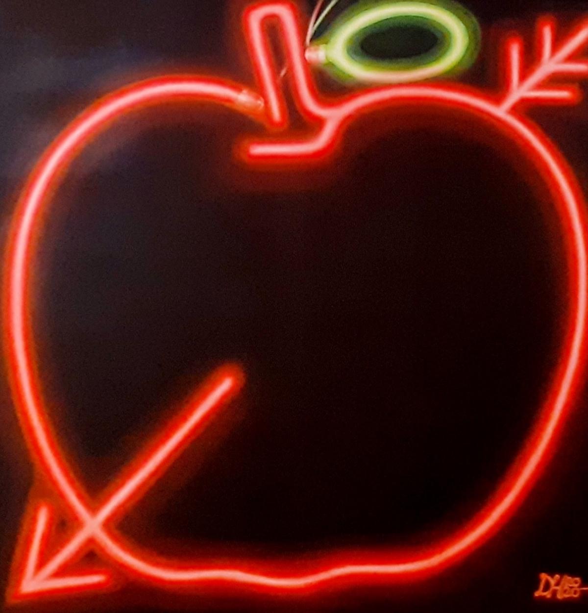 „Together in Electric Dreams“, zeitgenössisches Gemälde, Apfel-Neon-Schildgemälde