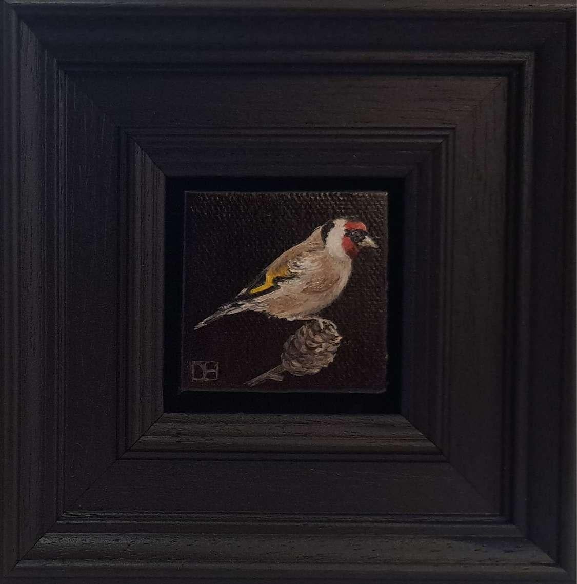 Collection Wildlife: Pocket Goldfinch, peinture originale, art animalier - Painting de Dani Humberstone