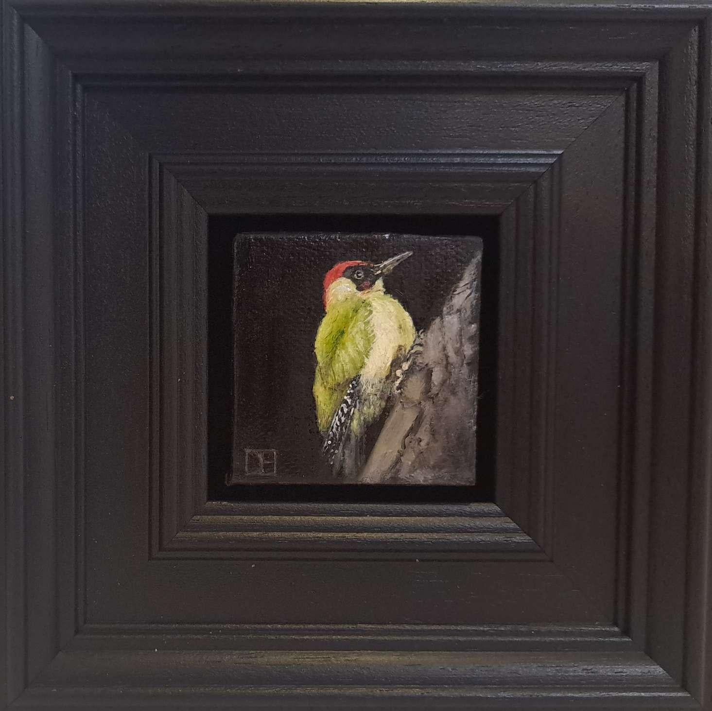 Dani Humberstone Still-Life Painting - Wildlife Collection: Pocket Green Woodpecker, Original Painting, Animal Art