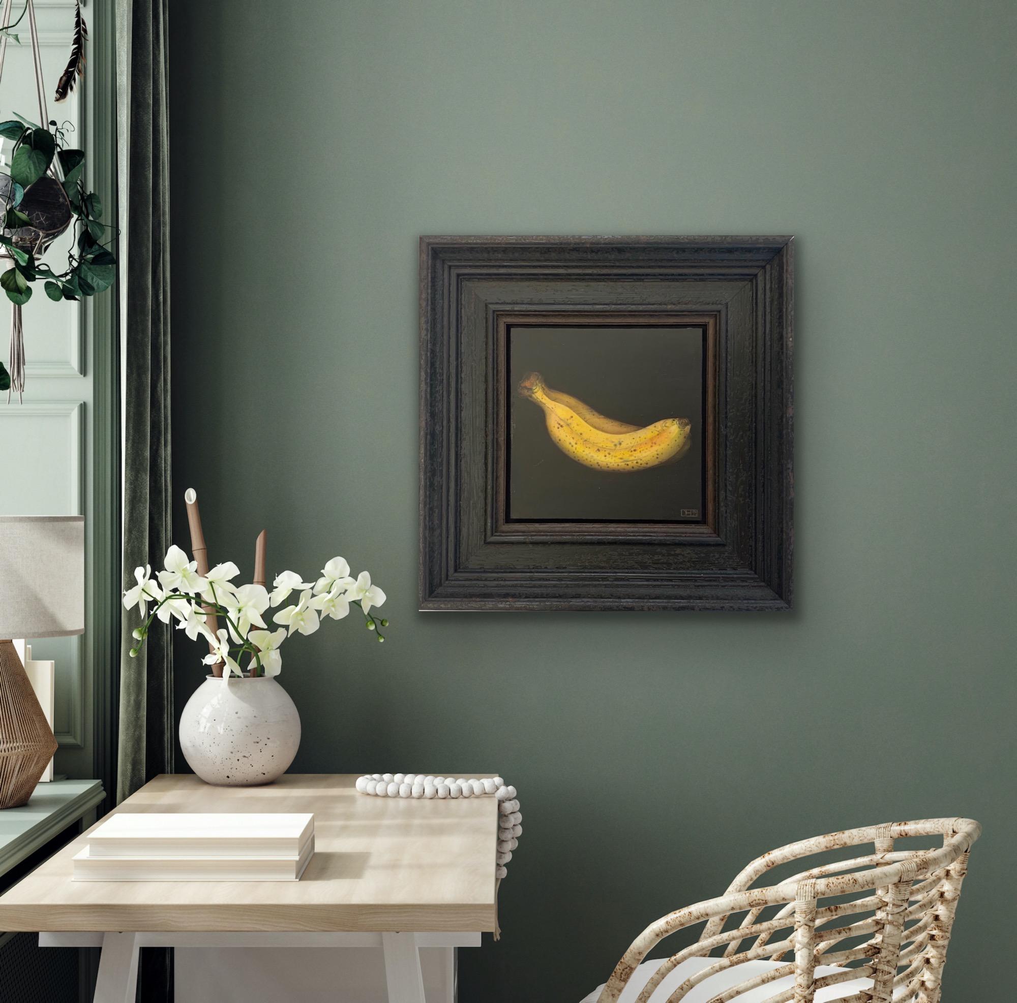 Banane jaune, peinture originale, fruit, nature morte, art abordable, baroque en vente 2