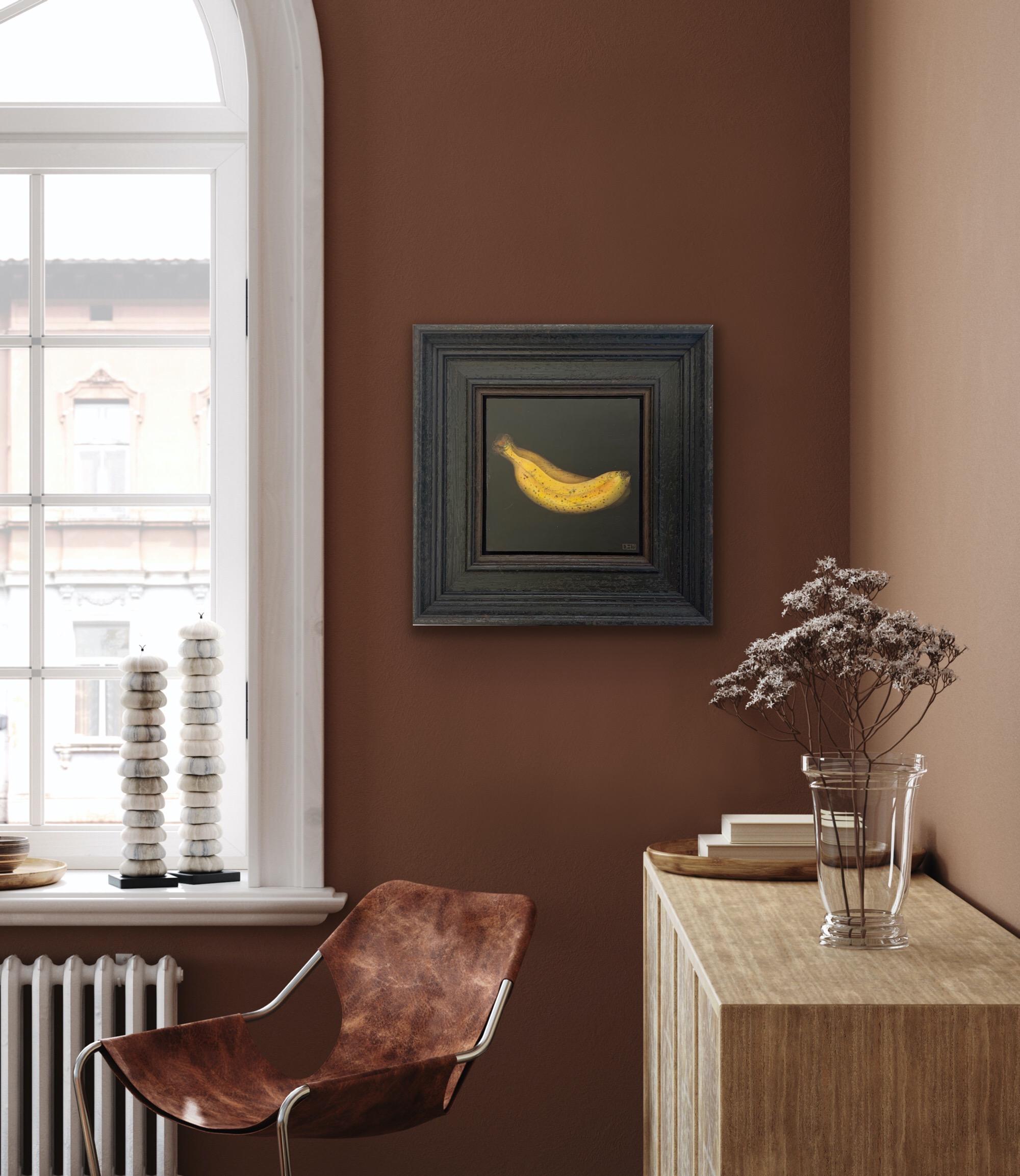 Banane jaune, peinture originale, fruit, nature morte, art abordable, baroque en vente 4
