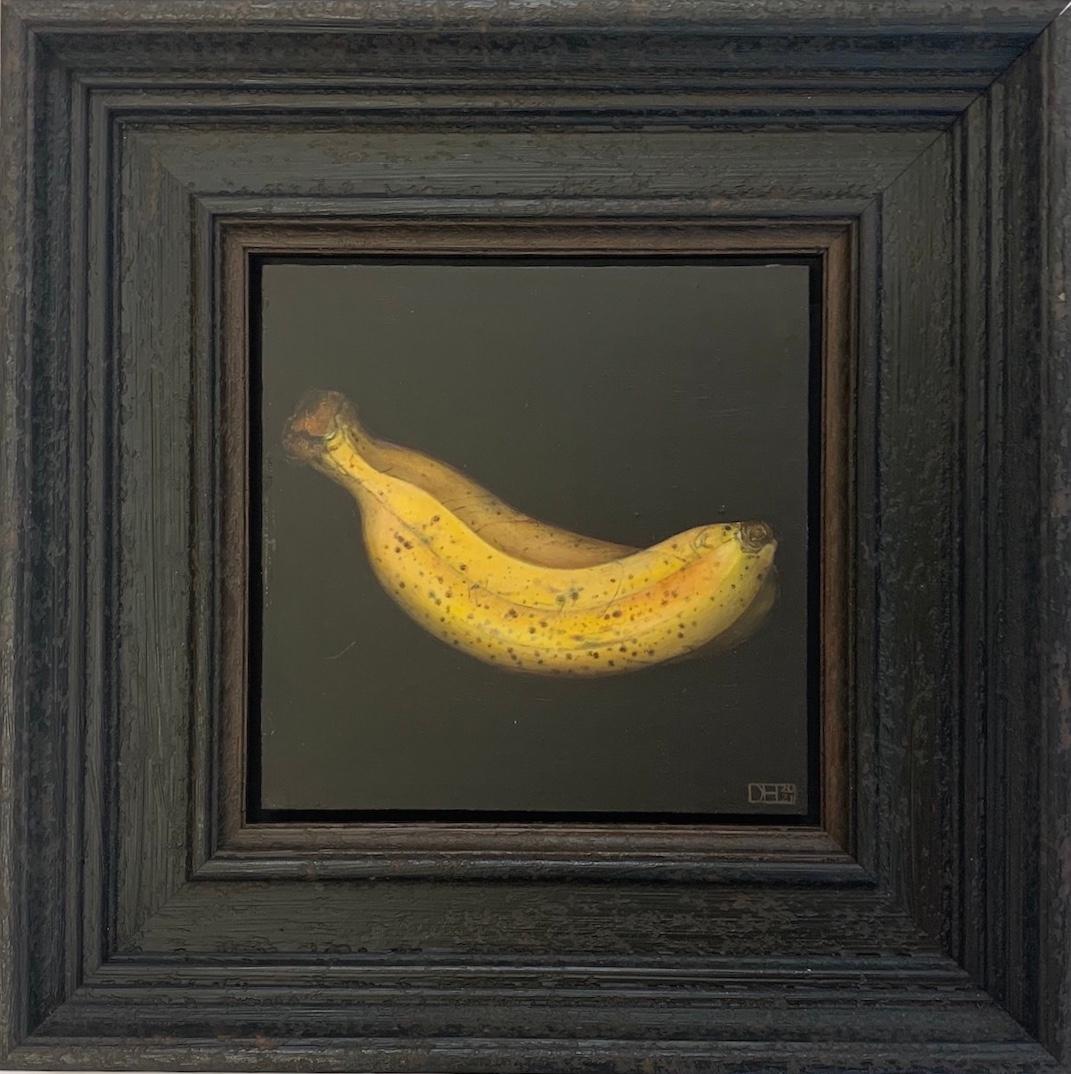 Still-Life Painting Dani Humberstone - Banane jaune, peinture originale, fruit, nature morte, art abordable, baroque