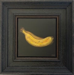 Antique Yellow Banana, Original Painting, Fruit, Still life, Affordable art, Baroque
