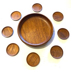 Dani Modern Snack Bowl with Set of 8 Mini-Plates in Solid Teak by Kay Bojesen