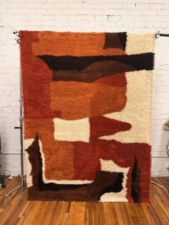 Dania Rya Denmark, Orange Geometric, UNUSED, Rya Rug, Modern Mid Century, Wool