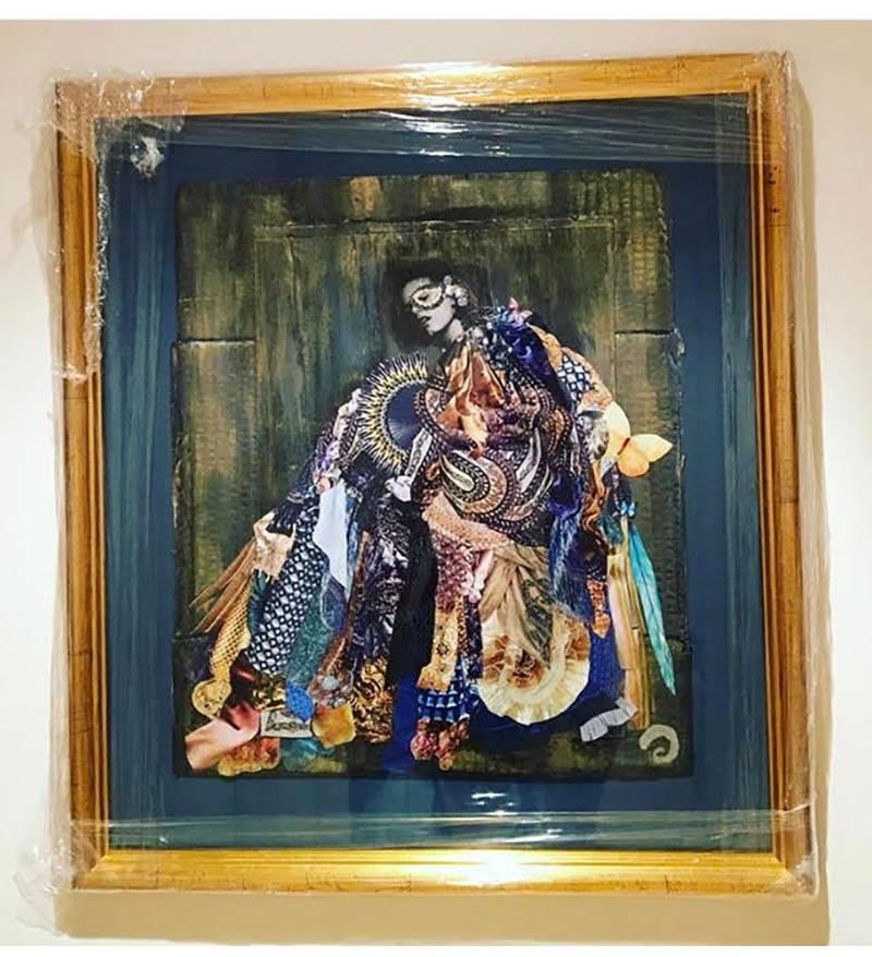 Masquerade, Original, Collage, Acrylic Paint, Ink, Varnish, VenetianSigned Dated - Painting by Danic Lago 