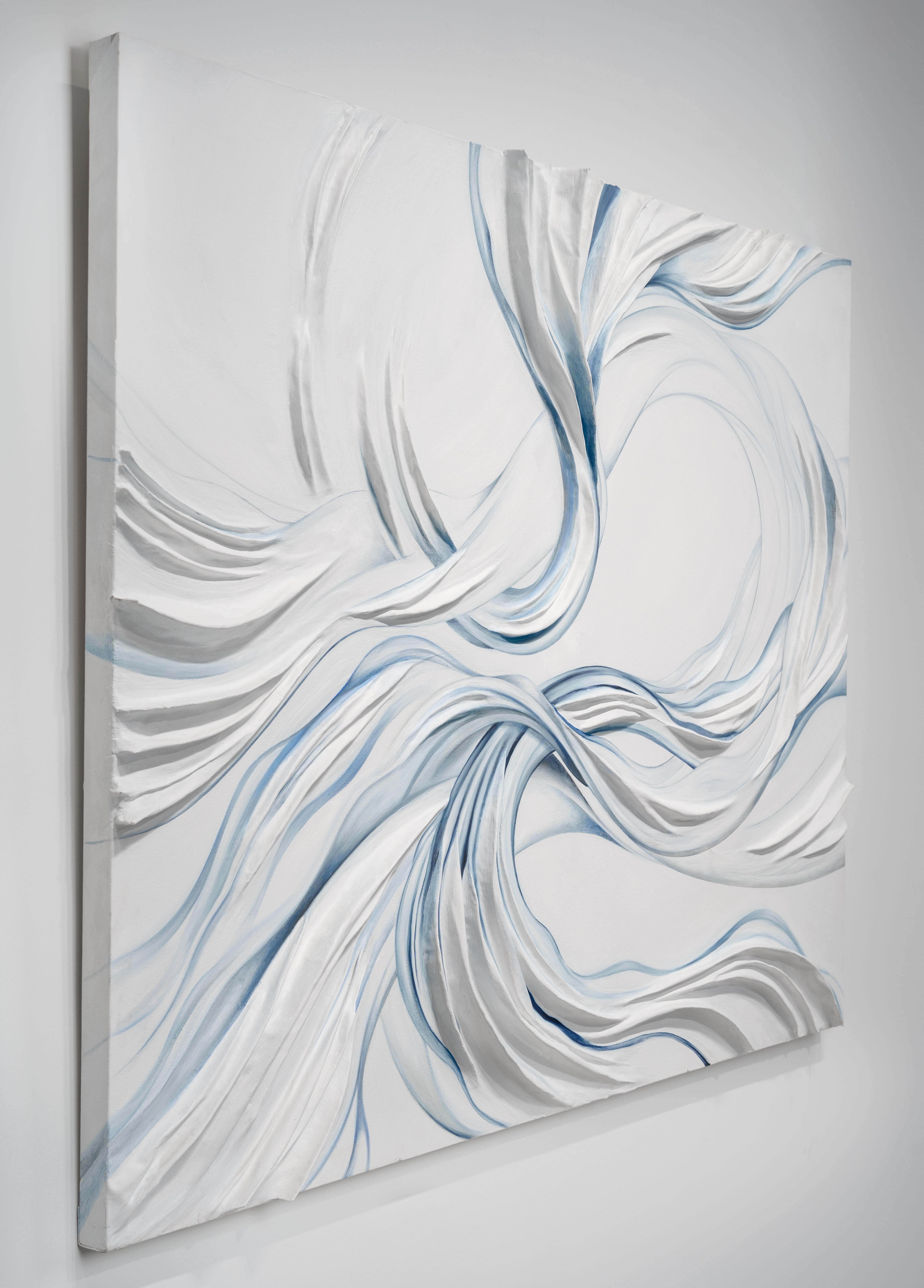 Animated coming-going dimensional illusion and layered interplays. A specific color palette is selected for the airy, minimalistic composition. Negative space and minimalistic nuances of contour and tone allow the composition to recede, only to