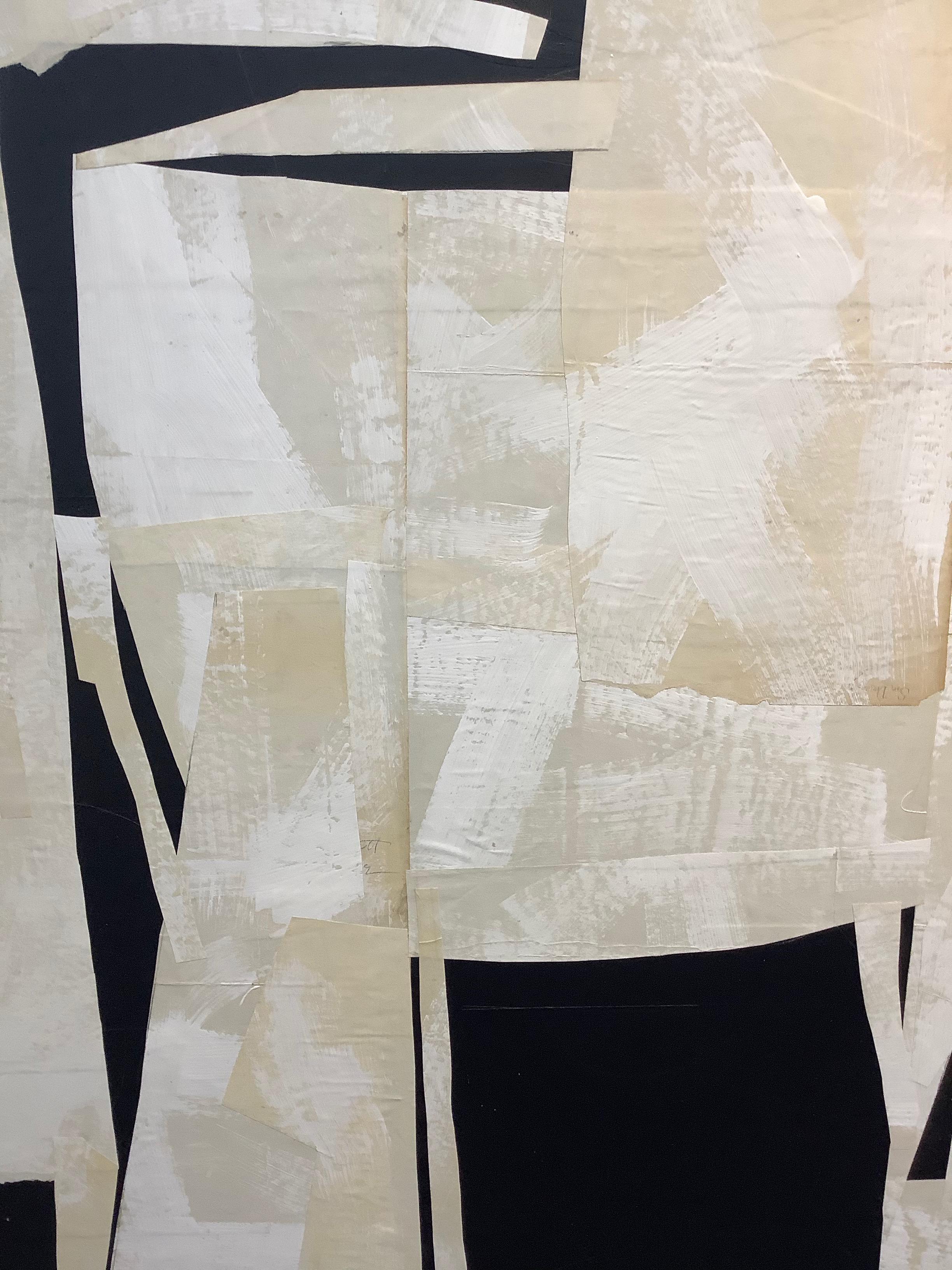 Armature IV, Large Square Abstract Painted Paper Collage on Panel, Black, Ivory 2