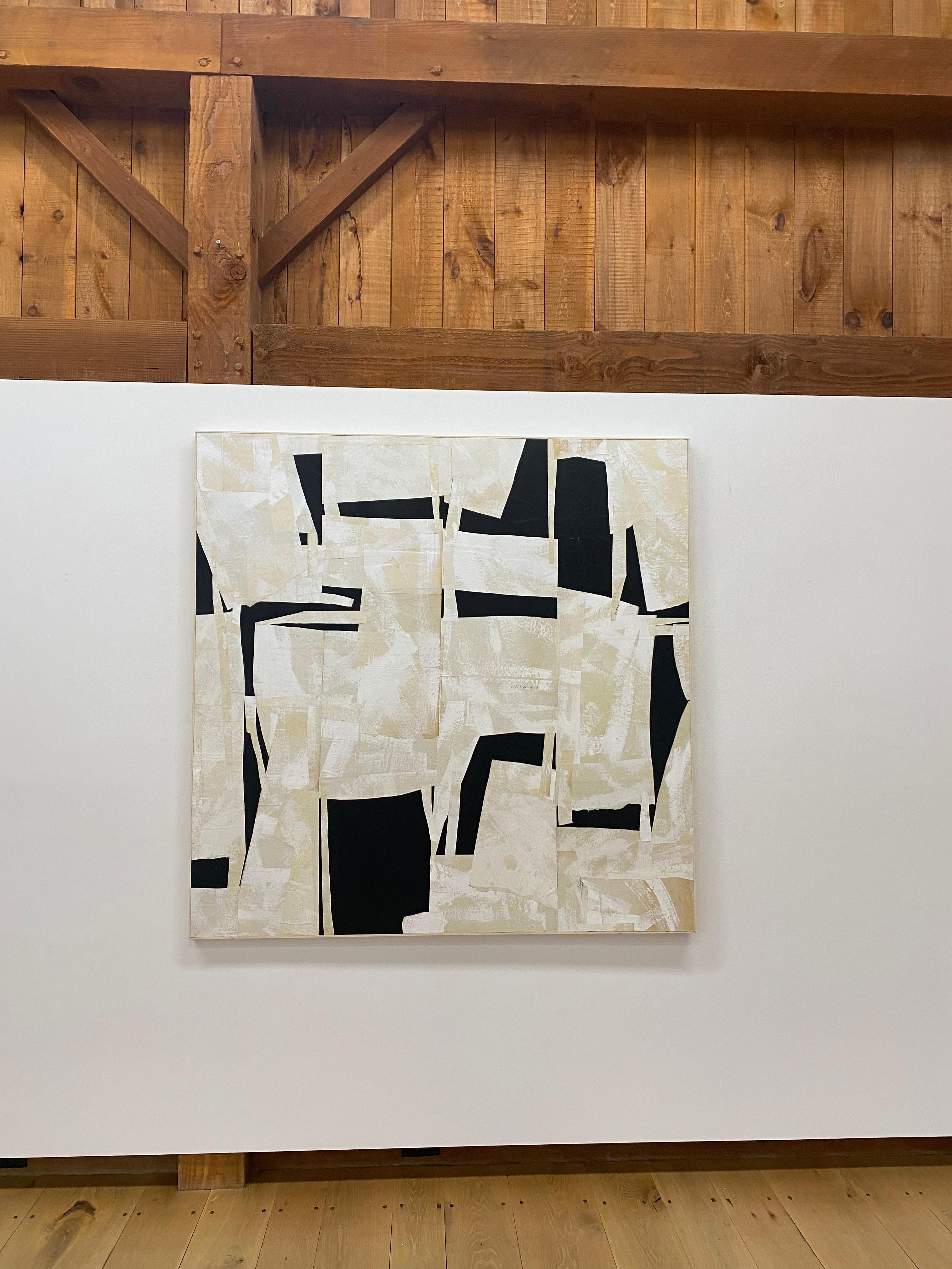 Armature IV, grand panneau carré abstrait en collage de papier peint sur panneau, noir, ivoire - Contemporain Painting par Daniel Anselmi