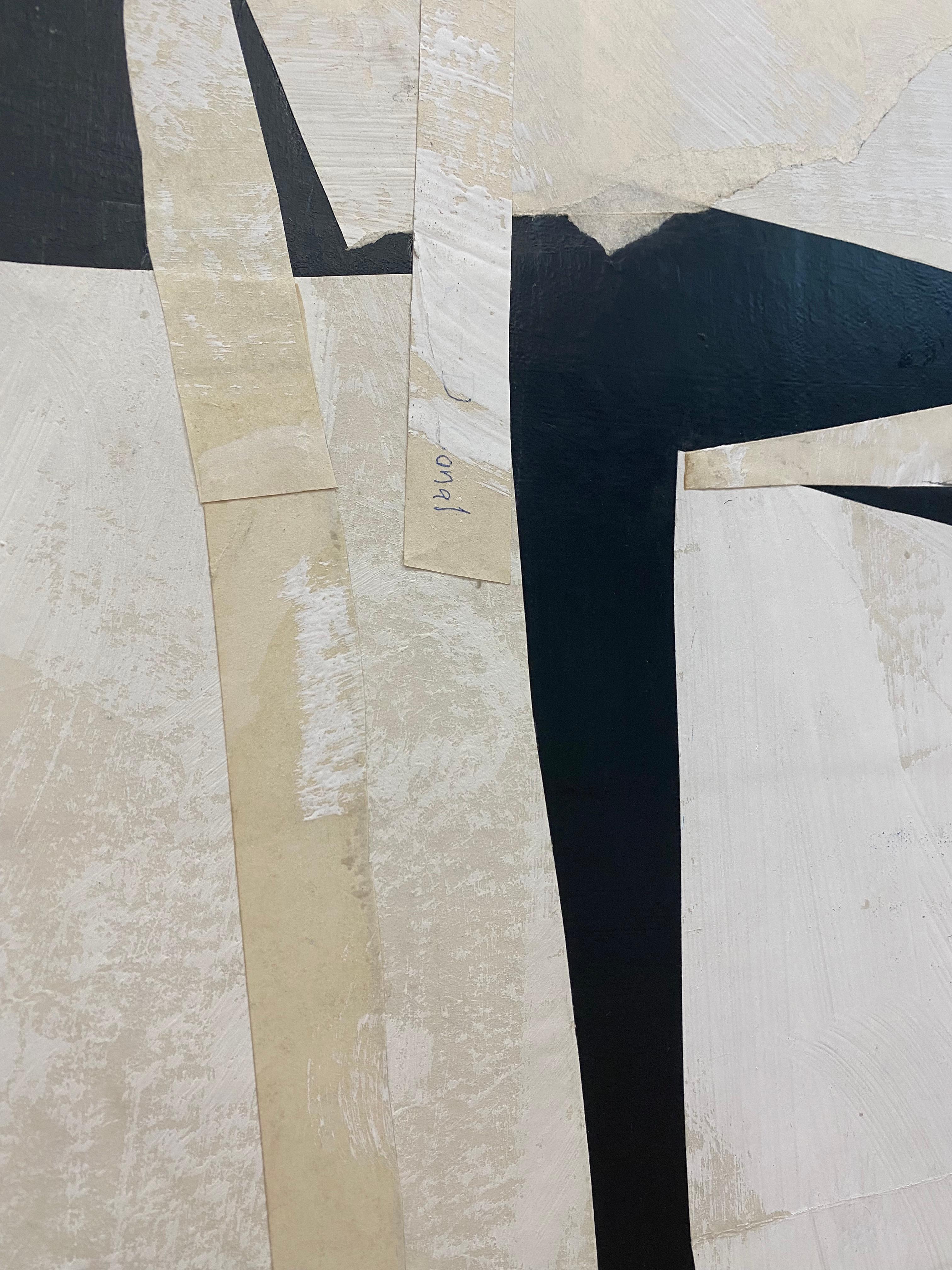 Armature IV, Large Square Abstract Painted Paper Collage on Panel, Black, Ivory 3