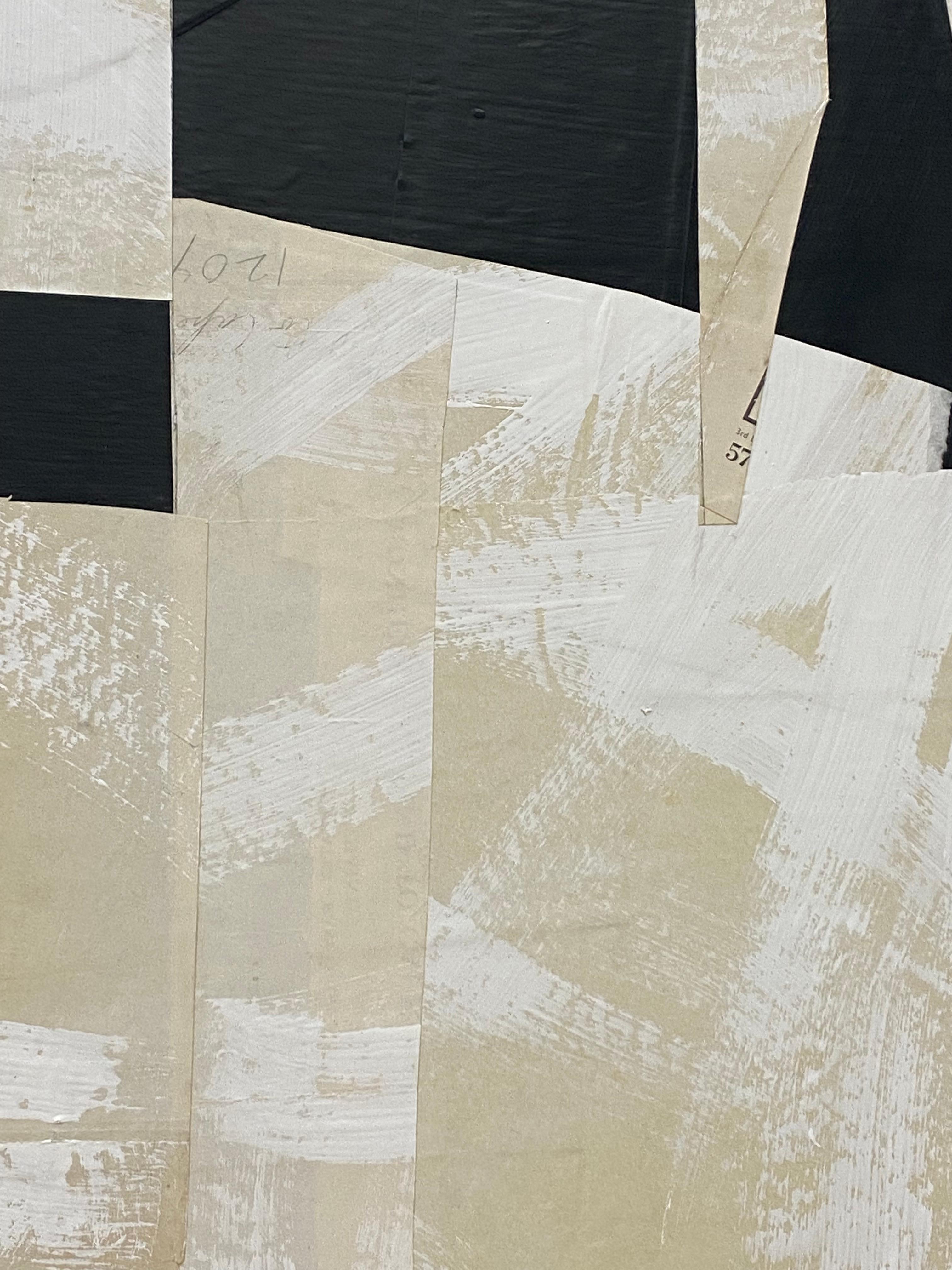 Armature IV, Large Square Abstract Painted Paper Collage on Panel, Black, Ivory 5