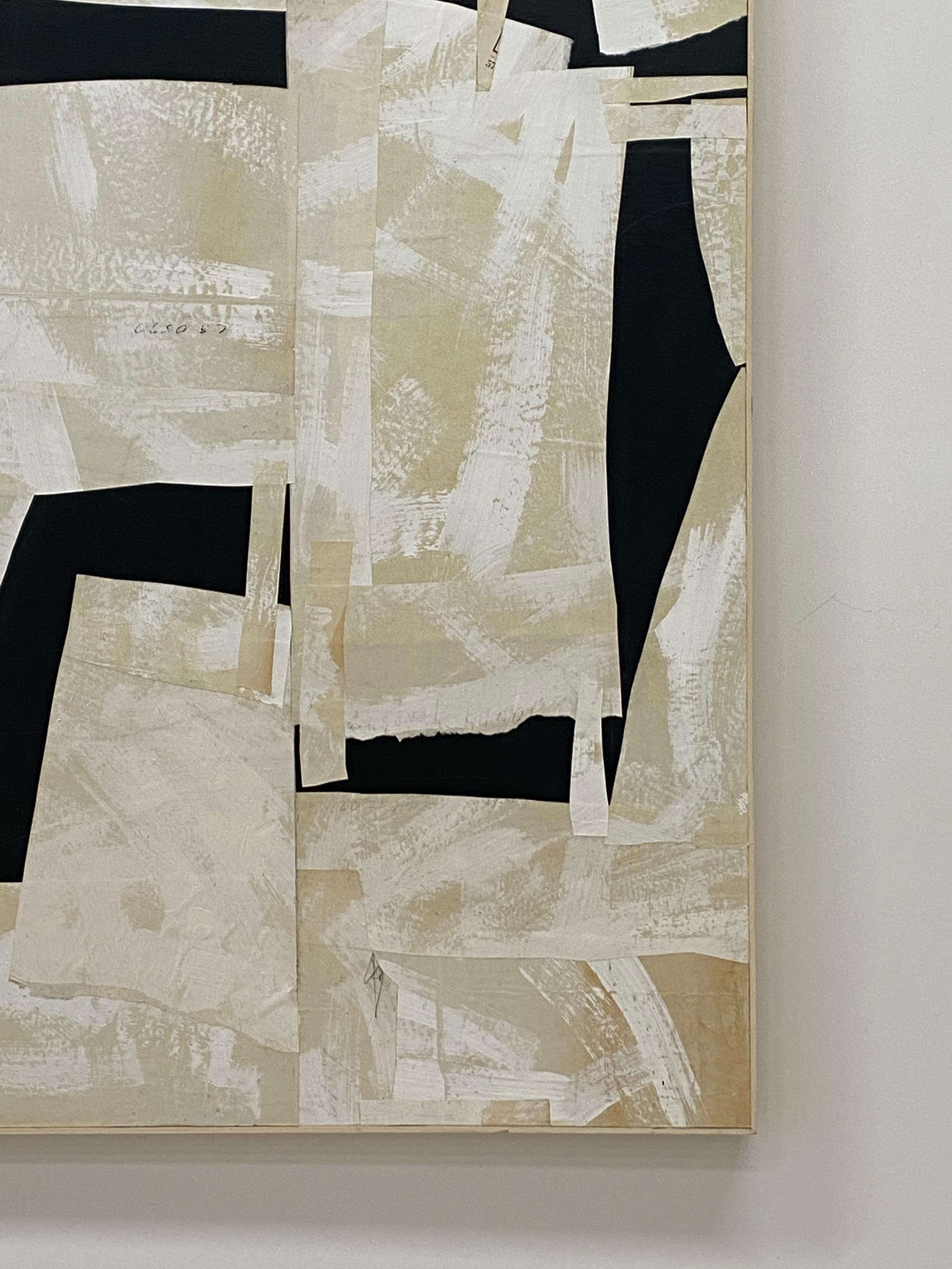 Armature IV, Large Square Abstract Painted Paper Collage on Panel, Black, Ivory 8