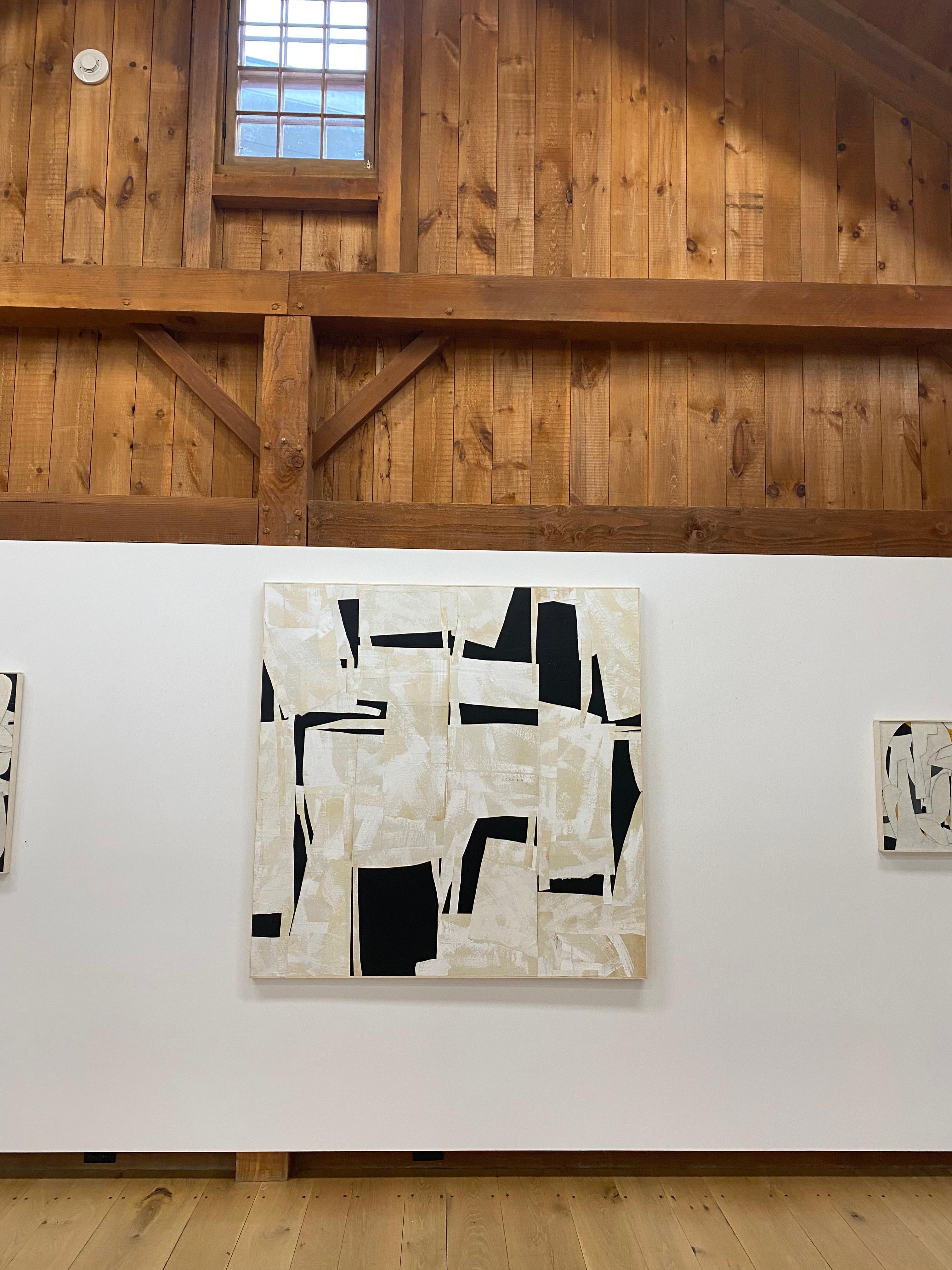 Armature IV, Large Square Abstract Painted Paper Collage on Panel, Black, Ivory 10
