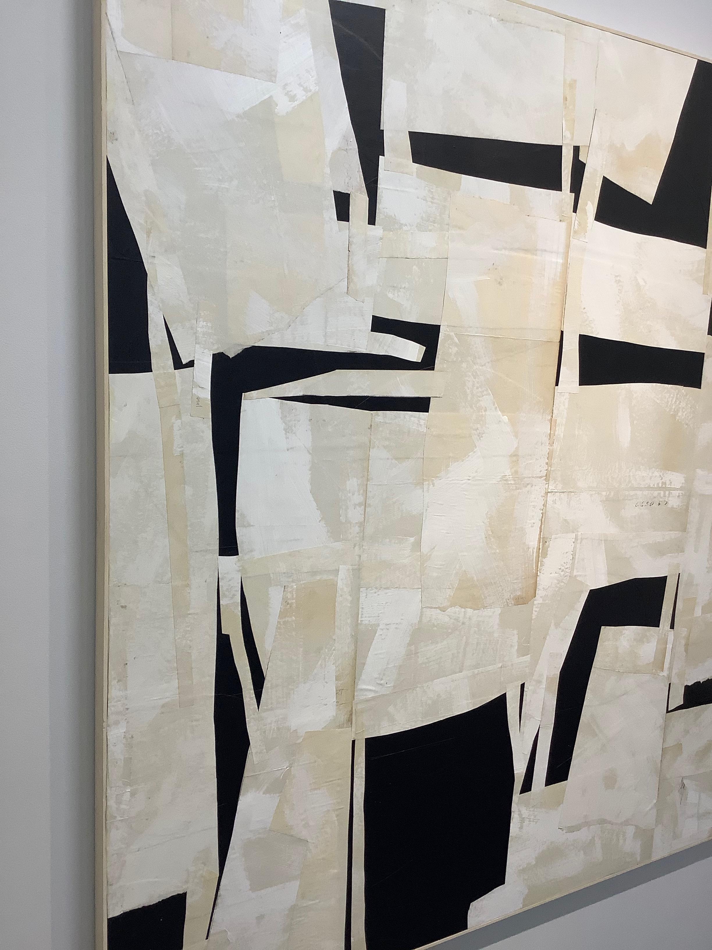 Armature IV, Large Square Abstract Painted Paper Collage on Panel, Black, Ivory - Contemporary Painting by Daniel Anselmi