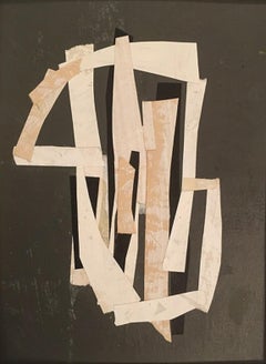 Armature Series Bundles II, Abstract Painted Paper Collage, Ivory, Dark Charcoal