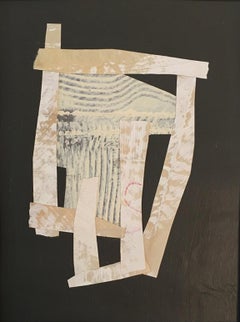 Armature Series II, Abstract Painted Paper Collage in Ivory, White on Dark Gray