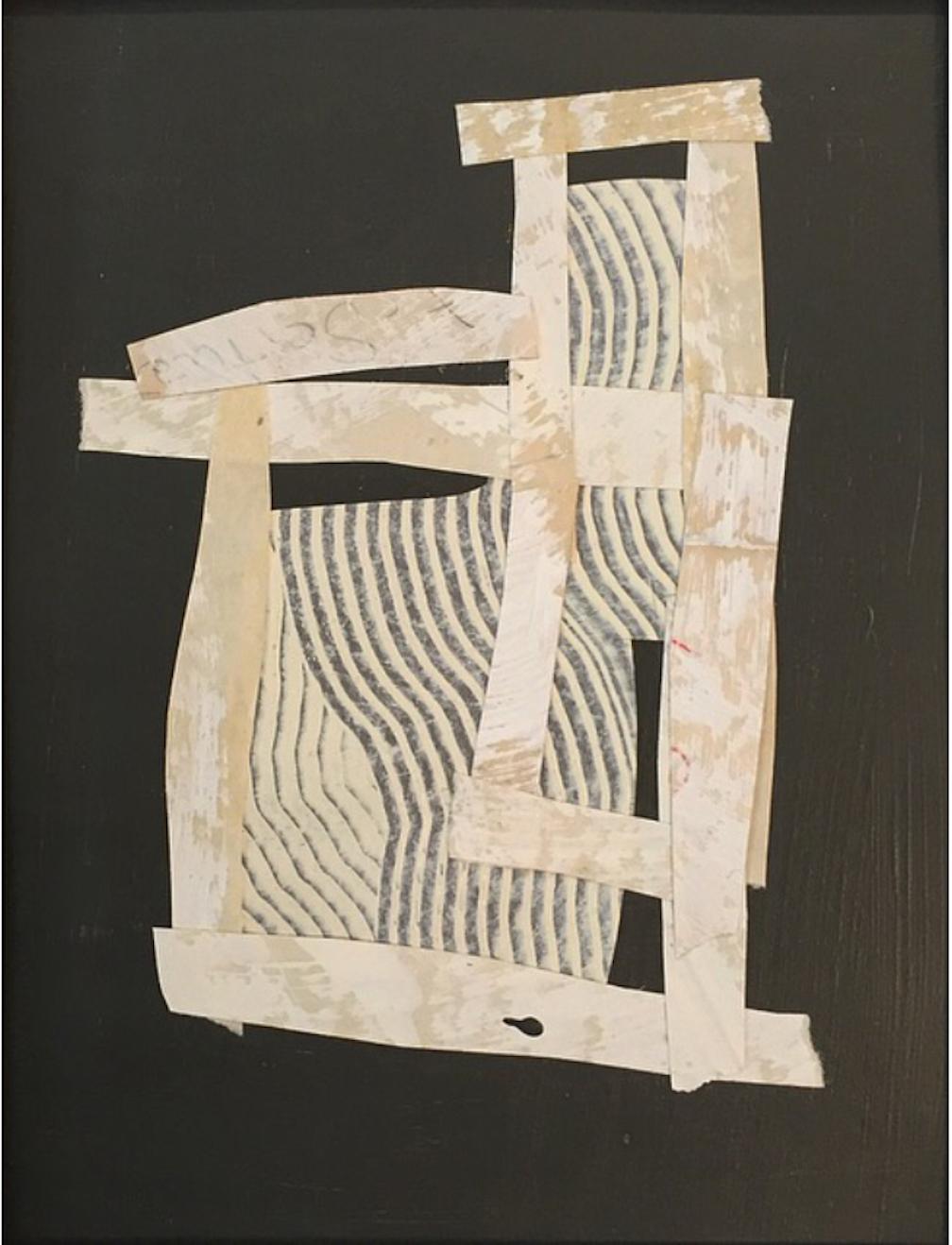 Daniel Anselmi Abstract Painting - Armature Series Object I, Abstract Painted Paper Collage, Ivory, Dark Charcoal