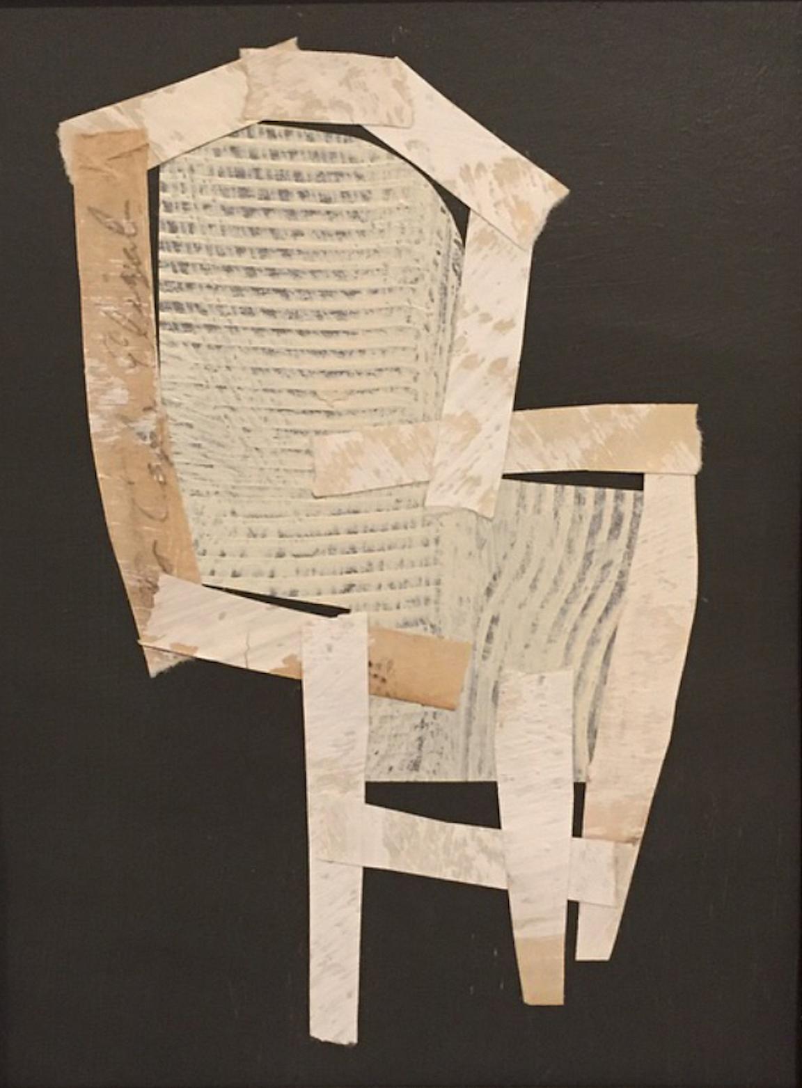 Armature Series Object IV, Abstract Painted Paper Collage, Ivory, Dark Charcoal