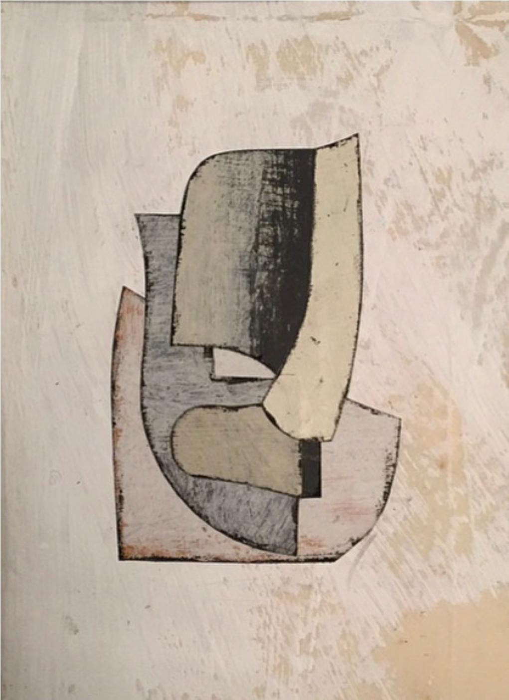 Daniel Anselmi Abstract Painting - Residuum Series X, Abstract Painted Paper Collage in Gray, Beige, Ivory, White