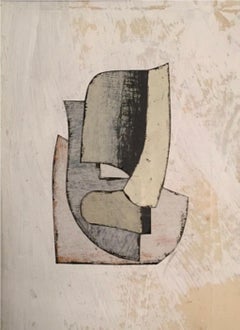 Residuum Series X, Abstract Painted Paper Collage in Gray, Beige, Ivory, White