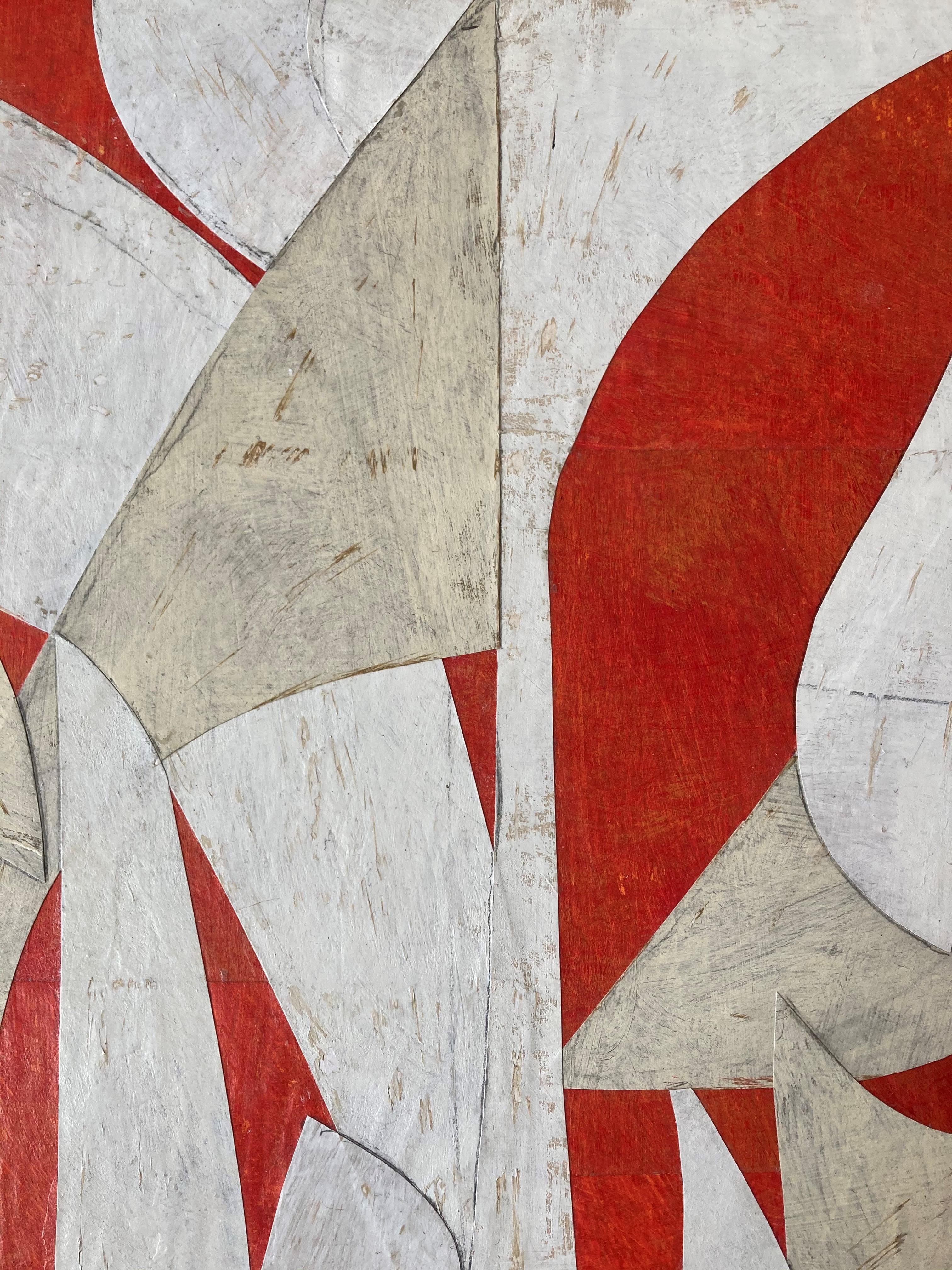 Untitled 1-11, Abstract Painted Paper Collage on Panel in Cream, Red, Coral - Contemporary Mixed Media Art by Daniel Anselmi