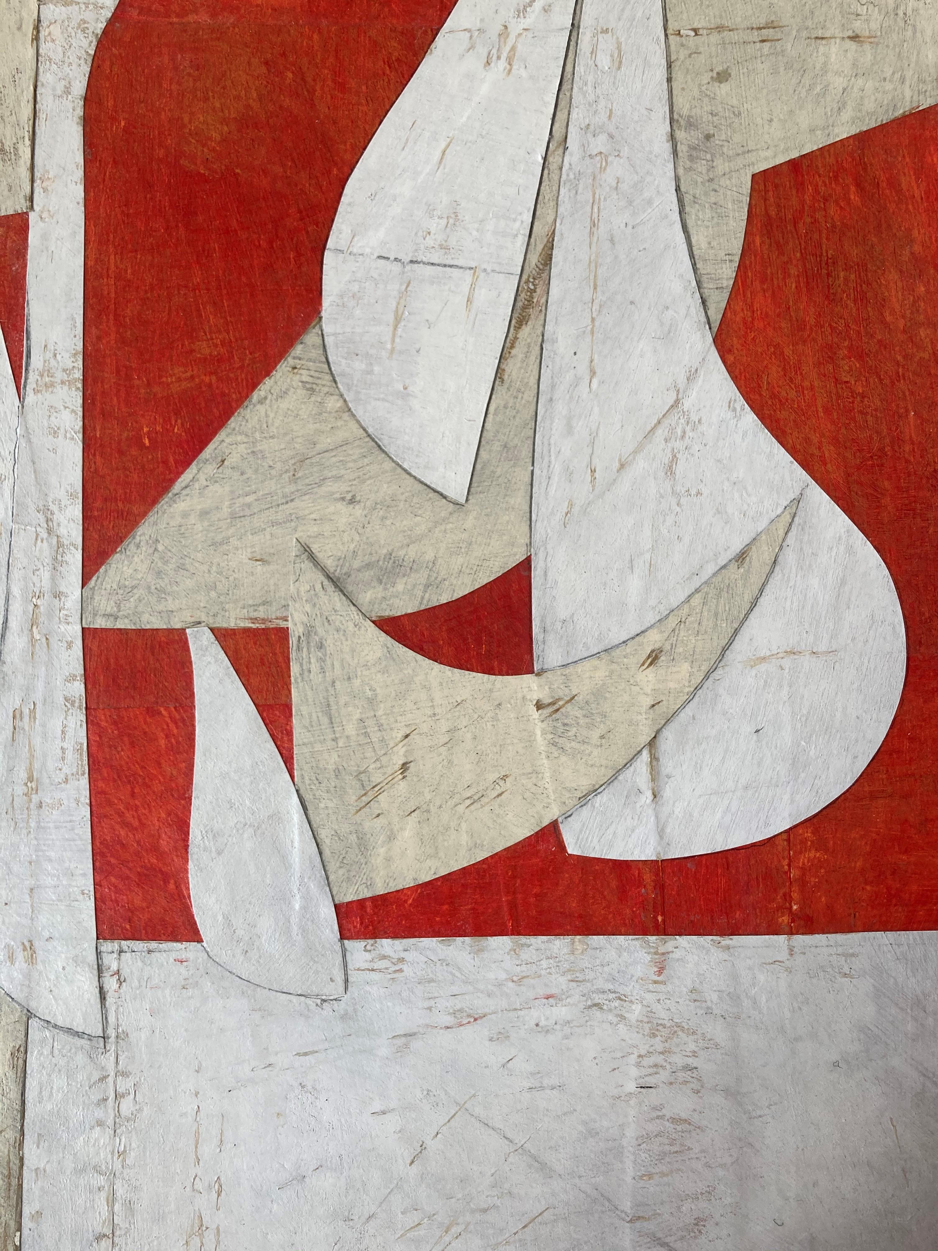 Daniel Anselmi uses painting and collage to explore the various ways in which color, line, and form can be expressed abstractly. 

In this square painted paper collage on panel, smooth curvilinear and sharp angular forms intersect and overlap one