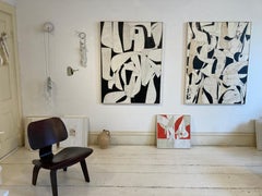Untitled 11-12, Abstract Painted Paper Collage on Panel in Black, Beige, Ivory